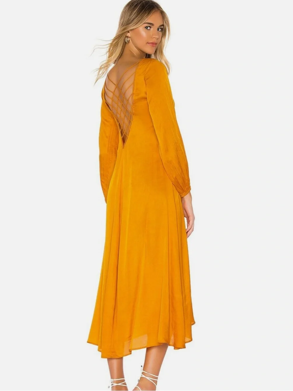 Free People Sunset Orange Lattice-Back Button Midi Dress - Picture 4 of 11
